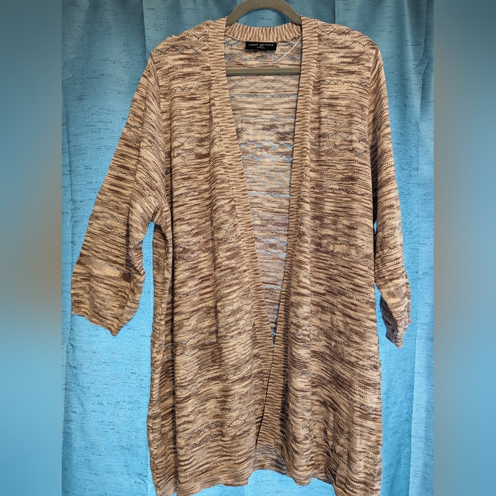Lane Bryant lightweight open front cardigan, tan multi